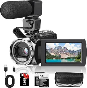 Video Camera Camcorder FHD 1080P 36MP Vlogging Camera for Youtube Video Recorder 3.0" 270 Degree Rotation Screen Video Cameras for Filming with Microphone,32GB SD Card and 2 Batteries
