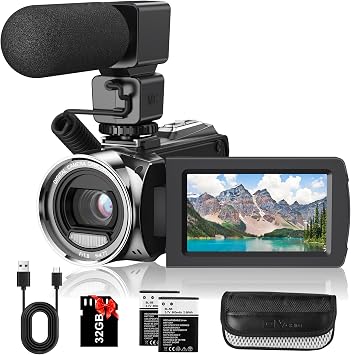 Video Camera Camcorder FHD 1080P 36MP Vlogging Camera for Youtube Video Recorder 3.0" 270 Degree Rotation Screen Video Cameras for Filming with Microphone,32GB SD Card and 2 Batteries