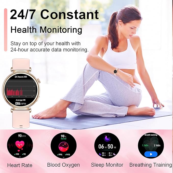 Smart Watch for Women (Answer/Make Call) 1.27" HD Smartwatch Compatible Android/iphone Phone with 2 Bands Fitness Tracker/AI Voice/Heart Rate/Sleep Monitor, 220+ DIY Dial & IP68 Waterproof, Pink