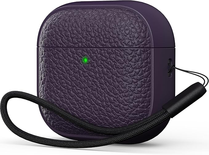 R-fun for Airpods 4 Case, Soft TPU (Leather-Like Design) Drop Protection Cover for Men and Women with Lanyard and Cleaner Kit, Compatible with Apple Latest Airpods 4th Gen(USB-C)(2024)-Purple