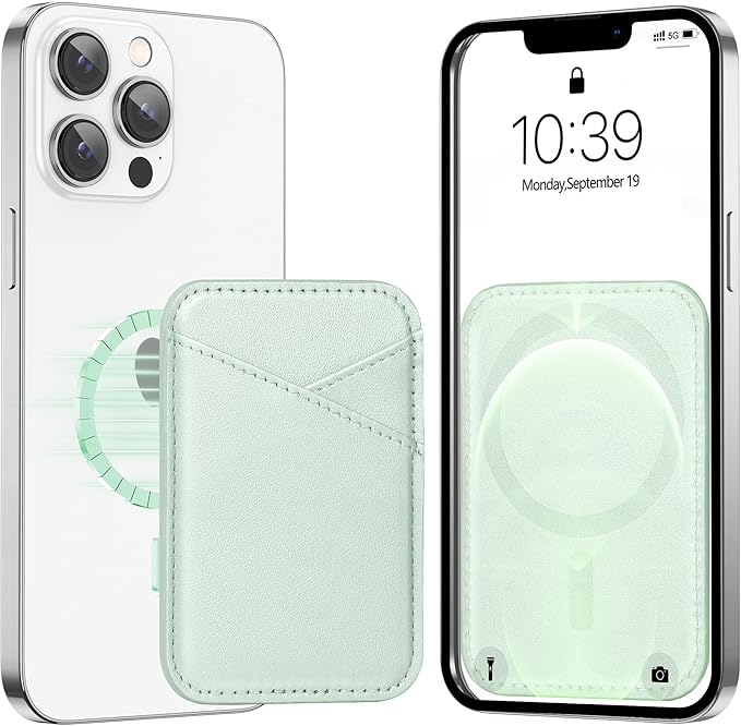 Miroddi for MagSafe Wallet, Strongest Magnetic Card Holder for iPhone 17/16/15/14/13/12 Series, Ultra-Thin Leather Magnetic Phone Wallet with 2 Card Slots, RFID Blocking, No More Falling, Leafy green
