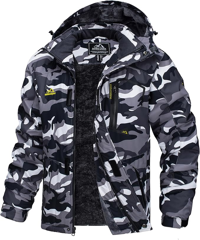 MAGCOMSEN Men's Winter Coats Water Resistant Ski Snow Jacket Warm Fleece Jacket Parka Raincoats With Hood Multi-Pockets