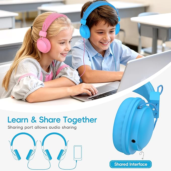 AILIHEN Kids Headphones for School, Classroom Headphones Bulk 10-Pack for K-12th Grade Students, 85dB Volume Limit, Shareable, Foldable, 3.5mm Jack for Library, Online Learning (Multicolor)
