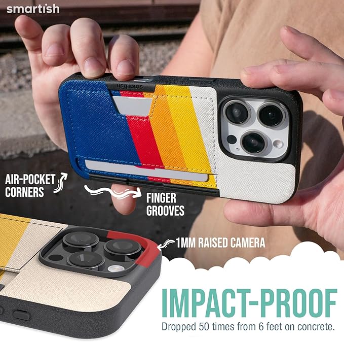 Smartish® iPhone 16 Pro Wallet Case - Wallet Slayer Vol. 2 [Slim + Protective] Credit Card Holder w/Kickstand - Drop Tested Hidden Card Slot Cover Compatible w/Apple iPhone 16 Pro - Striped Up
