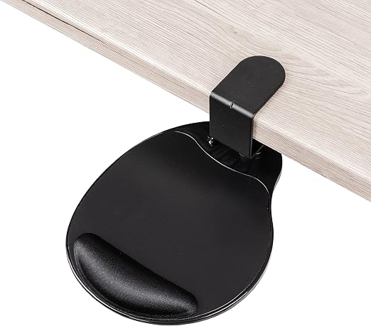 EHO Clamp-On Mouse Platform with Gel Wrist Rest, 360° Rotating Under Desk Mouse Tray with Slide-in Storage, Ergonomic Space-Saving Armrest for Left or Right-Hand Use, TAA-Compliant