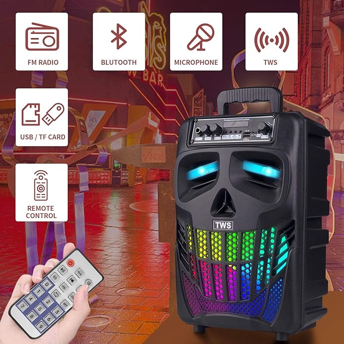 E I F E R Cool Skull Bluetooth Speakers, Portable Wireless Speaker, Compatible with Smartphones and Tablets, Suit for Home Garden Party