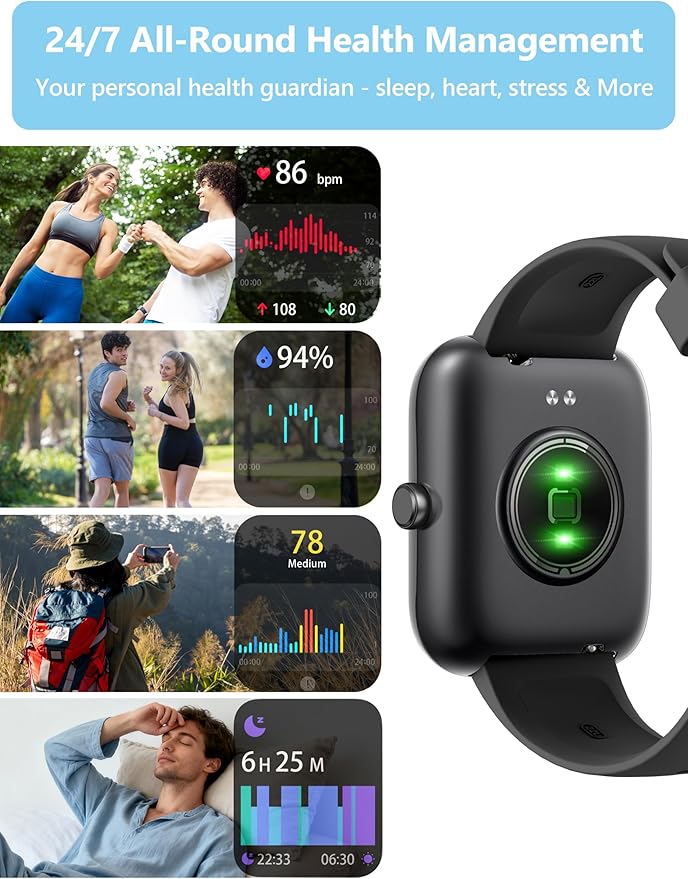 KALINCO Smart Watch Women [2 Bands, 44mm case] 1.83" Alexa Fitness Tracker, Heart Rate, Sleep, Stress Monitor, IP68 Waterproof Smartwatch, Make/Answer Calls, Compatible with iPhone & Android Phones