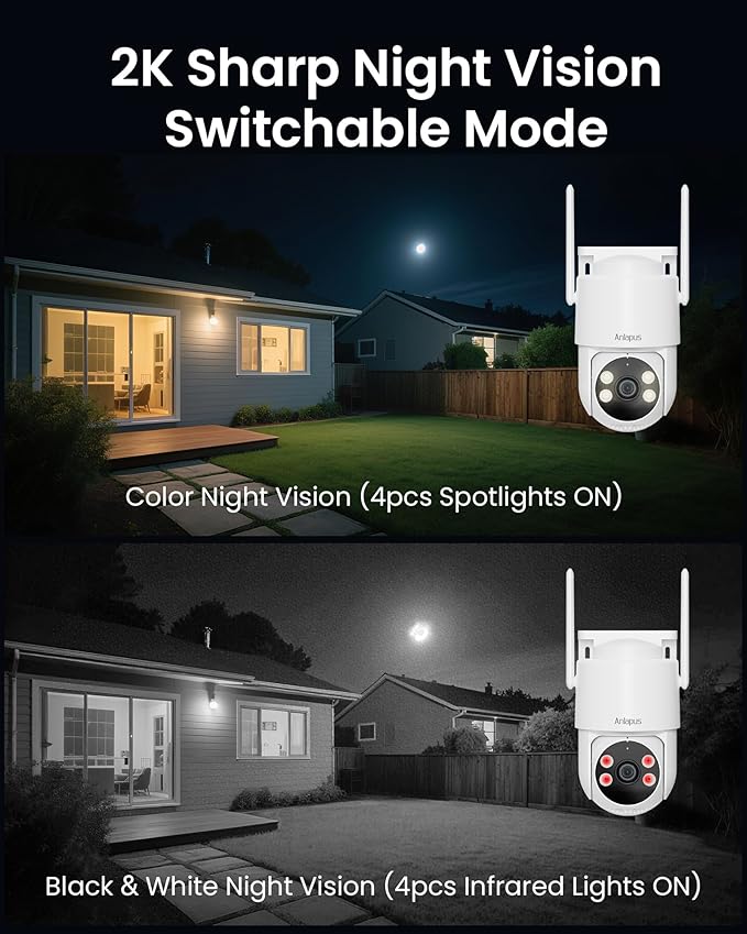 Anlapus 2 x C281 3MP 2K Security WiFi Camera Outdoor, 360° Pan/Tilt Wired Security Camera, AI Detect, Auto Track, Color Night Vision, 2-Way Talk, 2.4/5GHz, Light Siren Alarm, Cloud/Memory Card Storage