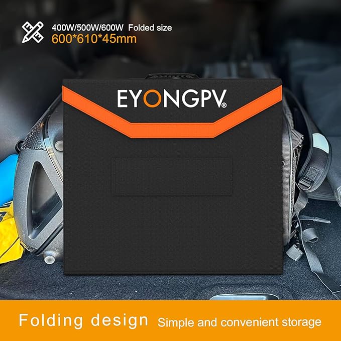 EYONGPV 500W Foldable Solar Panel, 26% HPBC Monocrystalline Cells, IP65 Waterproof Portable Solar Charger with 30A Anderson Output & 4.5m Cable, for RV, Camping, Outdoor Power Stations