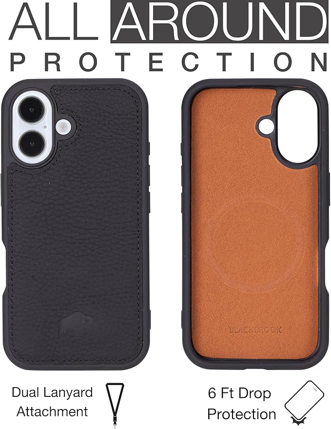 BLACKBROOK Case for iPhone 16 Wallet Case for Men and Women, Carter Full Grain Leather 2-in-1 Set for MagSafe Charging, Cash, ID and 4 Card Slots with RFID, Compatible with iPhone 16