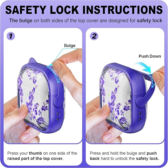 RFUNGUANGO AirPods 4 Case for Women Girly Cat Case with Lock, Phone Stand, Keychain & Cleaner Kit, Compatible with Apple Airpods 4th Generation Case Cover, Wisteria