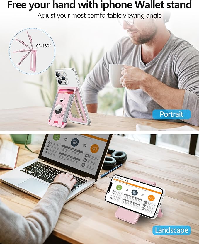 ExtreLife for Magsafe Wallet with Airtag Holder, Magnetic Wallet for iPhone 17/16/15/14/13/12 Series, 9-Card Holder, Open ID Window, Adjustable Stand, RFID Blocking, Pink