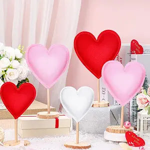 Bucherry 5 Pcs Valentine's Day Tall Standing Fabric Heart Block Set Valentines Heart Decorations Tabletop Centerpiece Decor Wooden Table Decor for Party Valentine Day Wedding Home(Red, Pink)