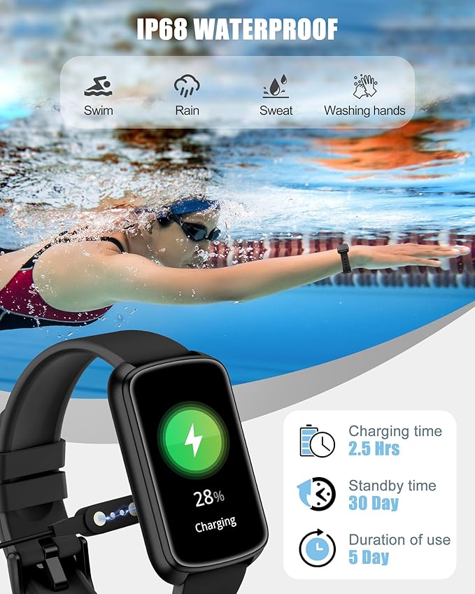RLQA Fitness Tracker, Smart Watch for Women Men with 24/7 Heart Rate/Blood Pressure/Blood Oxygen Monitor,Sleep Tracker,Step & Calorie Counter, IP68 Waterproof Fitness Watches for Android&iPhone