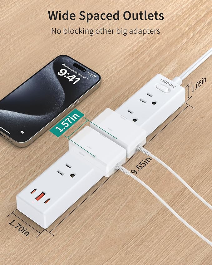 2 Prong Power Strip, 2 to 3 Prong Outlet Adapter with 1700J Surge Protection, 6ft Two Prong Extension Cord, 5 AC Outlets & 3 USB(5V 3.4A Max), Wall Mount for Non-Grounded Outlet, White