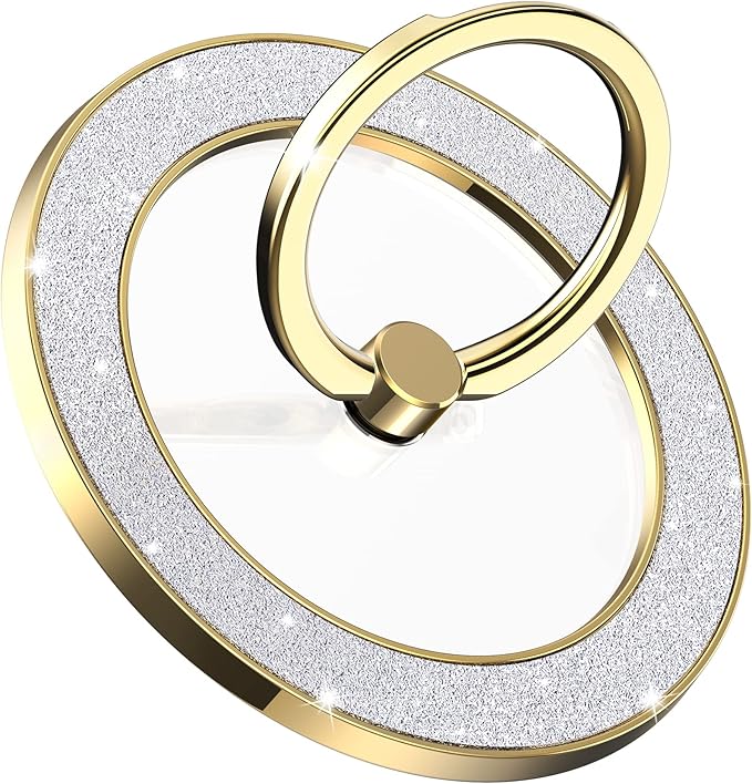 Magnetic Phone Ring Holder for MagSafe Cell Phone Grip Stand Finger Ring Stand Compatible with iPhone 17 16 15 14 13 12 Pro Max MagSafe Accessories Android. (Glitter Gold)