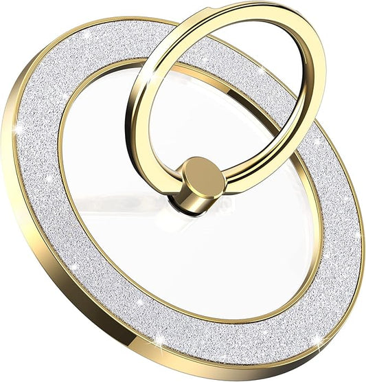 Magnetic Phone Ring Holder for MagSafe Cell Phone Grip Stand Finger Ring Stand Compatible with iPhone 17 16 15 14 13 12 Pro Max MagSafe Accessories Android. (Glitter Gold)