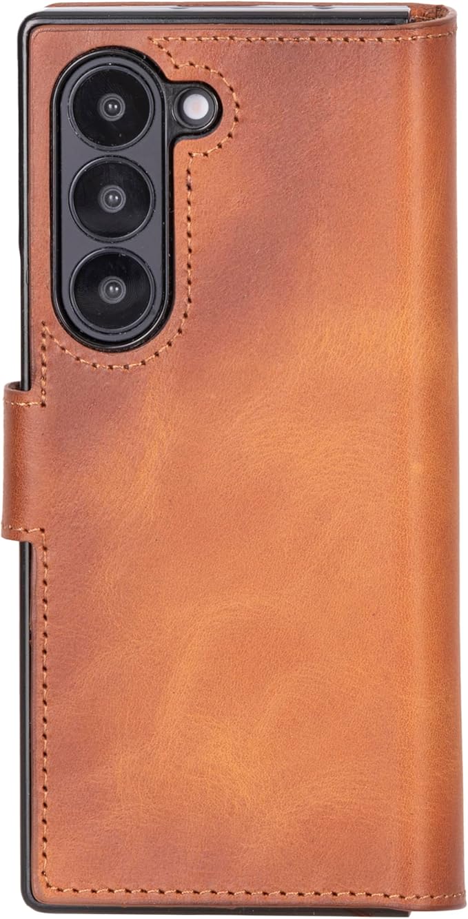 Venito Trieste for Samsung Galaxy Z Fold 7 Case, Handmade Premium Leather Wallet Case [RFID Blocking] with Card Holder Stand Folio Protective Phone Cover, Antique Brown