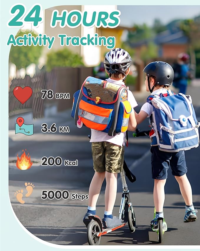 Kids Smart Watch, Kids Watch No Phone Needed Heart Rate & Sleep Tracker, Stress & SpO2 Monitor, 1.8" Fitness Tracker Step Counter, Alarm Clock, Games, Swimming Watch for Boys Girls Teens Aged 5+