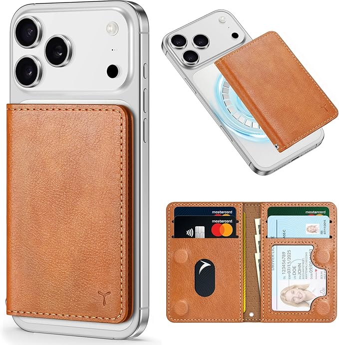 TUCCH for Magsafe Wallet with 6 Card Holders, RFID Blocking [Clear ID Window] PU Leather Folio Magnetic Phone Wallet for iPhone 17/16/15/14/13/12/Plus/Air/Pro/Pro Max Series, Textured Brown