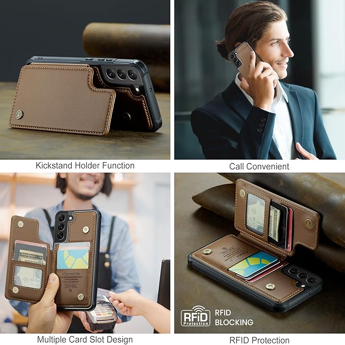 Bemal for Samsung Galaxy S22 Plus Wallet Case with Card Holder, RFID Blocking, Shockproof Leather Kickstand for Men and Women, Durable Protective Phone Cover for 6.6", Brown
