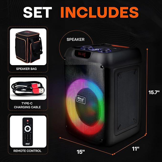 Pyle Audio Bluetooth Party Speaker - Party Bluetooth with True Wireless Stereo System - Enjoy Powerful Bass and Clear Treble - with Carry Bag - Model PPHP8496BG - 100W