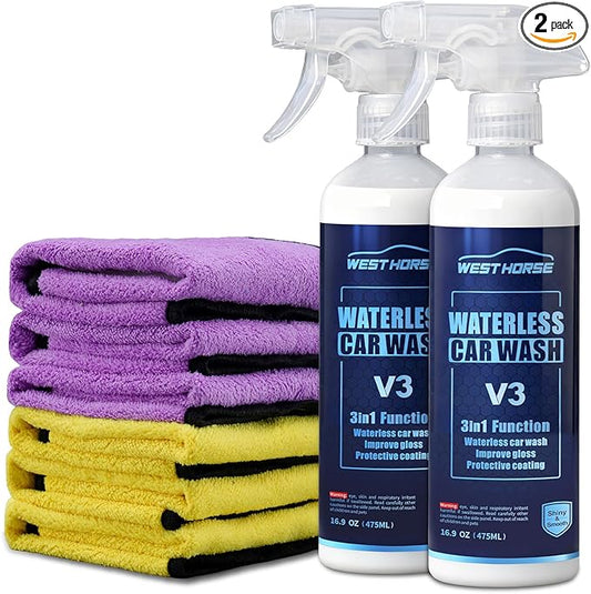 2-Pack Waterless Wash Spray and 6 Towels Kit for Cleaning, High Gloss and Protection- No Rinse Wash for Cars, Trucks, RVs Detailing - Ultra-Concentrated Safe Slick Lubricating Formula