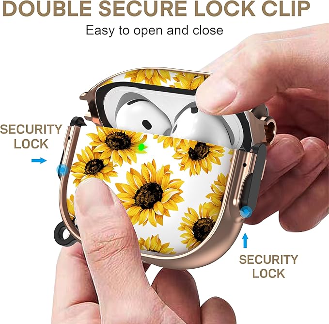 Maxjoy for AirPods 4 Case with Lock, Flower AirPods 4 Case Lock Protective Hard Cute AirPod 4 Generation Cover for Women Girly with Keychain Clip for AirPod 4th Generation Cover 2024, Sunflower