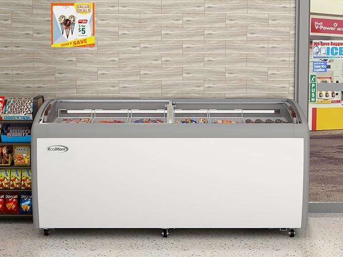 KoolMore Commercial Ice Cream Freezer Display Case with 6 Storage Baskets and Clear, Sliding Lid for Convenient Stores, Gas Stations, or Business Use, Large 20 cu. ft. Capacity (MCF-20C)