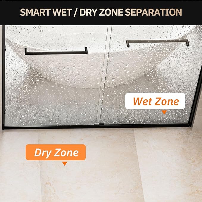 Glass Shower Door 50-54" W x 72" H Semi-Frameless Double Sliding Bathroom Shower Doors with 1/4 inch Clear Tempered Glass for Walk-in Shower, Matte Black