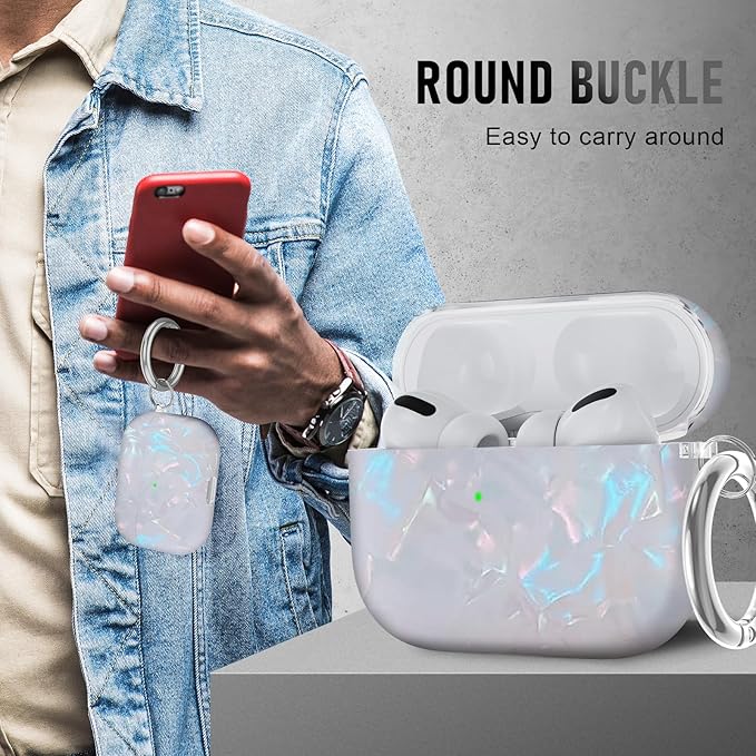 Compatible Airpods Pro 3 Case (2025),Design Shell Print Silicone Protective Cases for Apple AirPods Pro 3rd Generation Case,Airpod Pro 3 Cover with Keychain&Cleaner Kit for Women/Girls,White Shell