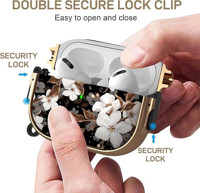 Maxjoy for AirPods Pro 2nd/1st Generation Case with Lock, Cute AirPods Pro 2 Case Lock Protective Hard AirPod Pro Cover for Women Men with Keychain for Airpod Pro (2023/2022/2019), Flower
