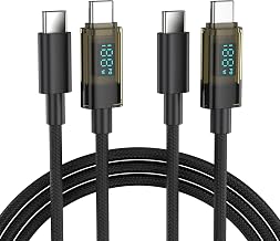 BENFEI 100W USB C to USB C Cable with LED Display [2-Pack 3.3 Feet], USB C Transparent Fast Charging Cable for iPhone 17/16/15 Pro Max/Plus, iPad, MacBook, Samsung Galaxy S25/S24/S23, Google Pixel