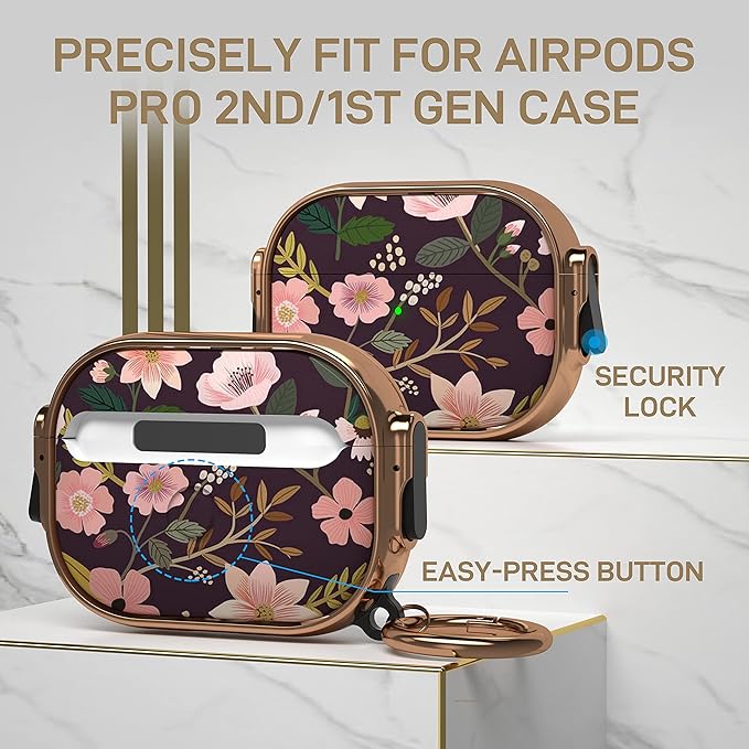 Maxjoy for AirPods Pro 2nd/1st Generation Case with Lock, Cute AirPods Pro 2 Case Lock Protective Hard AirPod Pro Cover for Women Girly with Keychain for Airpod Pro (2023/2022/2019), Flower