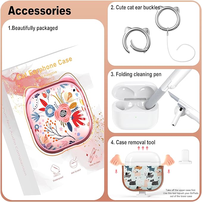 RFUNGUANGO AirPods 4 Case for Women Girly Cat Case with Lock, Phone Stand, Keychain & Cleaner Kit, Compatible with Apple Airpods 4th Generation Case Cover, Rose Gold Dog