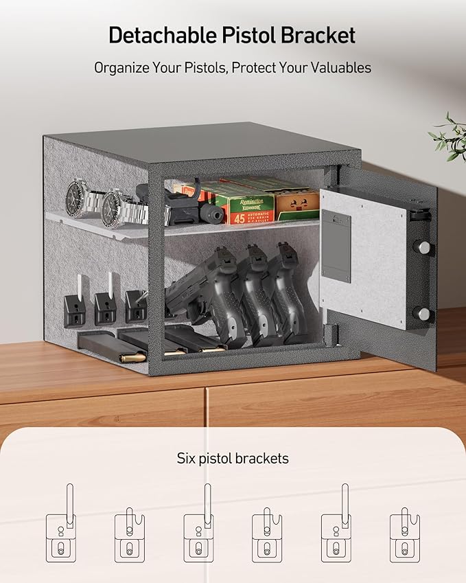 BILLCONCH Gun Safe with 6 Pistol Holders - Biometric, Key & App Unlock, Black Iron Safe with LCD Display & Voice Prompt, Removable Shelf & Foldable Gun Racks (1.4 Cubic Feet)