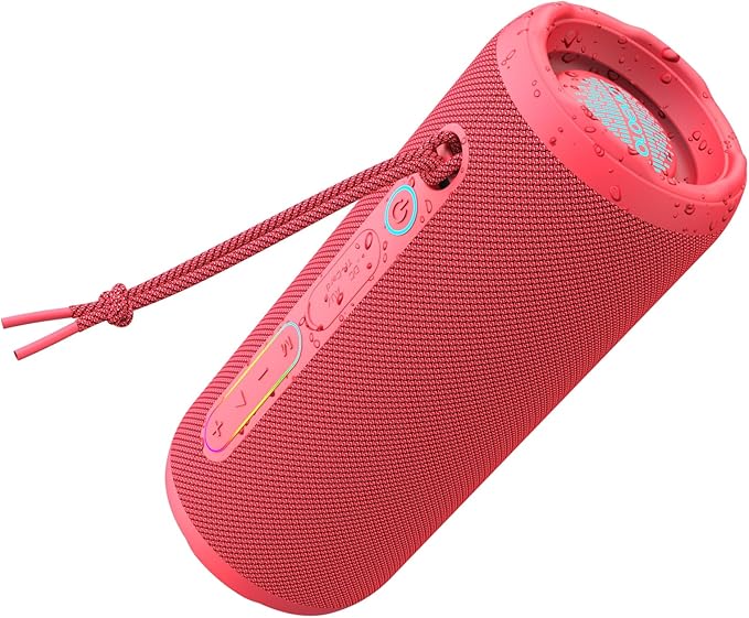 Bluetooth Speaker IPX7 Waterproof, Beach Speaker Waterproof Sandproof with 24W Loud Stereo Sound and Bluetooth 5.3, Enhanced Bass, TWS Pairing, 12 Hours of Playtime for Home/Outdoor (Red)
