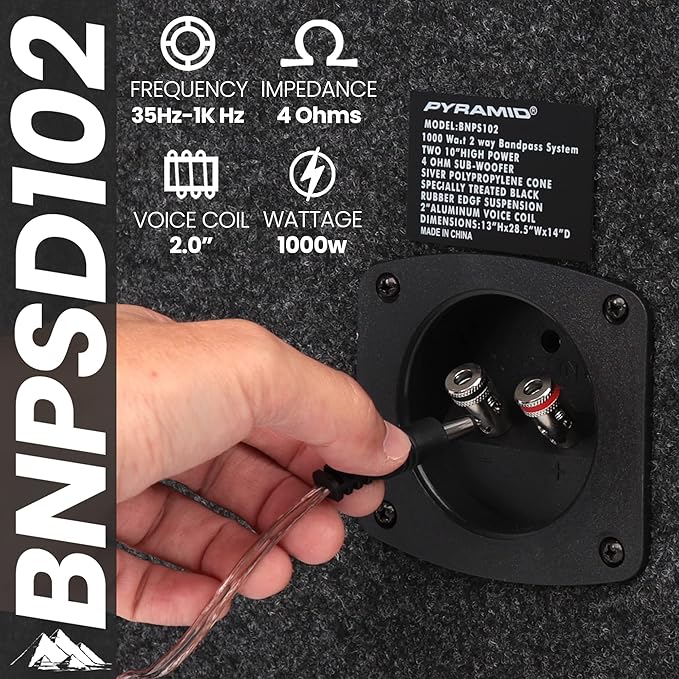 Pyramid 1000W Dual Bandpass Speaker System - Car Audio Subwoofer w/ Neon Accent Lighting, Plexi-Glass Front Window, 4 Tuned Ports, Silver Polypropylene Cone & Rubber Edge Suspension - Pyramid BNPS102