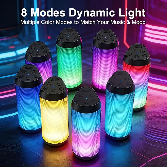 Portable Bluetooth Speaker, 2026 Wireless Speaker with 20W HD Loud Stereo Sound, 36H Playtime, Cool LED Lights, IPX4 Waterproof, TWS Pairing, BT5.3, Buit-in Mic, for Outdoor, Home, Party, Gift