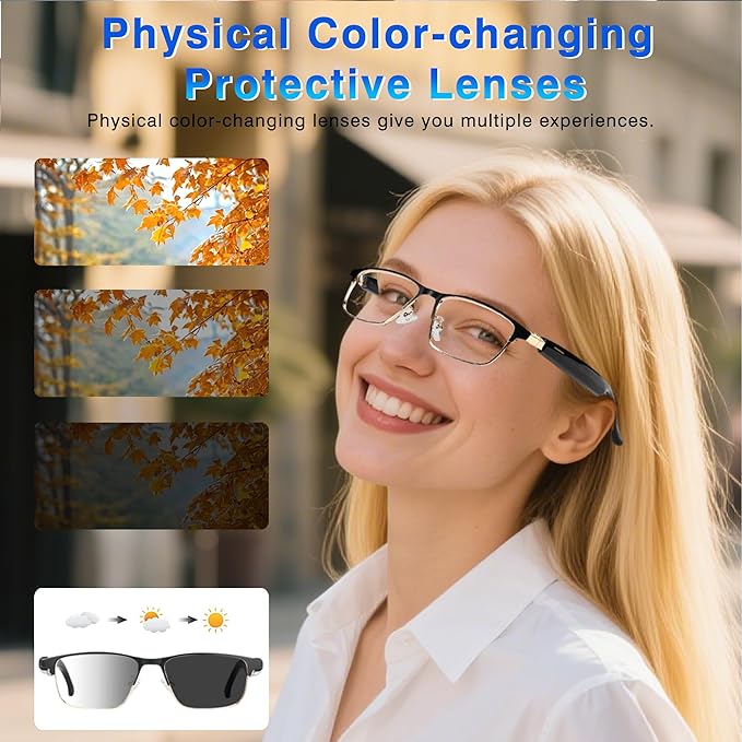 Ai Translation Smart Glasses with Chat GPT & Deepspeek Bluetooth Glasses for Men Women with 164+ Language & Accents, Translation Glasses Color-Change Lens, Open Ear Lighweight Eyeware