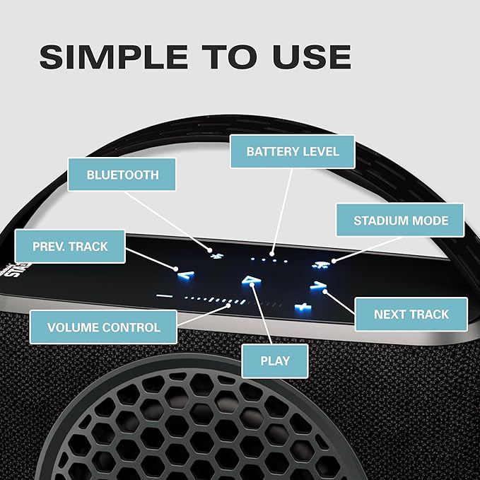 Rocksteady Stadium Portable Bluetooth Subwoofer - Up to 100 Foot Range - Up to 30 Hour Battery Life | 1 Subwoofer