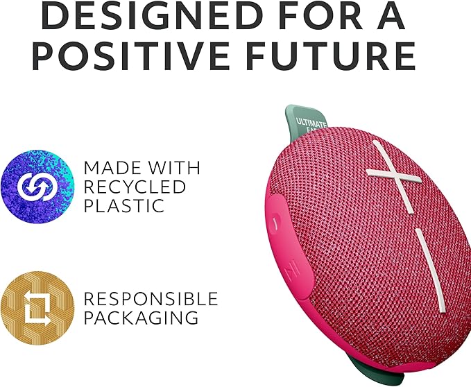 Ultimate Ears MINIROLL Ultra-Portable Waterproof Bluetooth Speaker, Big Bass, IP67 Dustproof, 131 ft (40 m) Range - Calming Pink