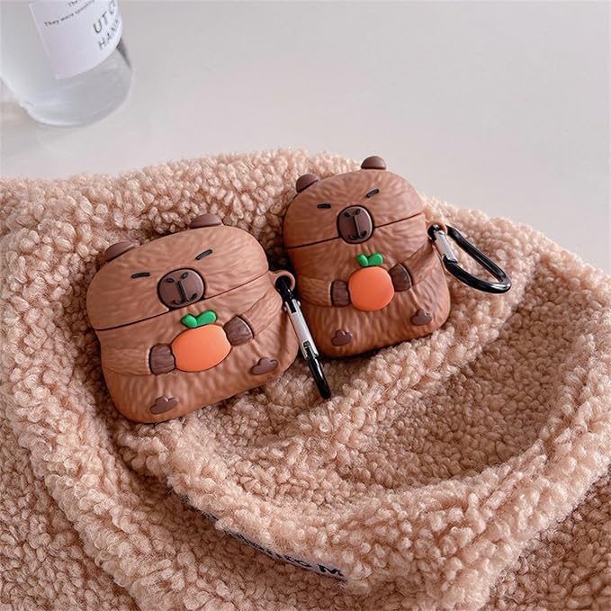 Case Compatible with Airpods Pro/Pro2, Cute Kawaii Capybara Design Earbuds Cover, Kids Boys Girls Portable Accessories Soft Silicone Wireless Earphone Shockproof Protector for Gifts Brown