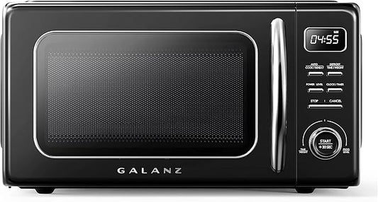 Galanz GLCMKZ11BKR10 Retro Countertop Microwave Oven with Auto Cook & Reheat, Defrost, Quick Start Functions, Easy Clean with Glass Turntable, Pull Handle, 1.1 cu ft, Black