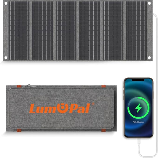 LUMOPAL 30W Foldable Solar Panel Portable Solar Charger with PD USB-C 30W USB-A 18W max Output, Backpacking Solar Panel for Camping, Ultra Compact Solar Panels for Hiking, Trip, Outdoor Activities