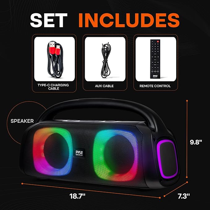 Pyle Portable Bluetooth Speaker Boombox with Dual 5” High-Performance Wireless Speakers, 160W Power, Rechargeable Battery, Mic Priority, USB/Micro SD/AUX/FM Radio, LED Ring Light, Outdoor Speaker