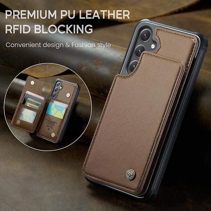 Bemal for Samsung Galaxy S25 Plus Wallet Case with Card Holder, RFID Blocking, Shockproof Leather Kickstand for Men and Women, Durable Protective Phone Cover for 6.7", Brown