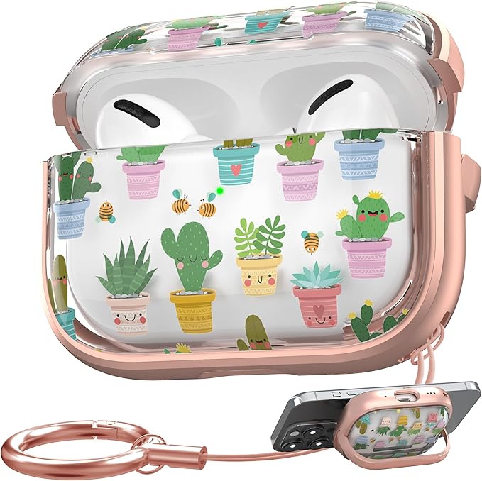 Maxjoy for AirPods Pro 2nd/1st Generation Case, Cute AirPod Pro 2 Case with Safety Lock Hard iPod Pro Cover for Women Men with Keychain for AirPod Pro Cover(2023/2022/2019), Cactus