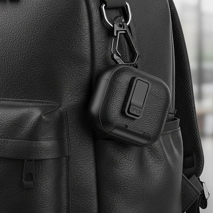for Leather AirPods Pro 3 Case 2025| Cute Air Pods Pro 3 Case with Lock(Model A2700/A2931) | with Phone Holder & Keychain | Airpods Pro3 Cases for Man Women(Black)