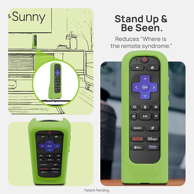 GripStand™ Roku Voice Remote Cover: Stand Up Design, Enhanced Grip, Silicone Case: Fits TV Streaming Stick Plus 2025 4K/HD/HDR, Compatible with AirTag and TileMate, Lime Glow by 73&Sunny